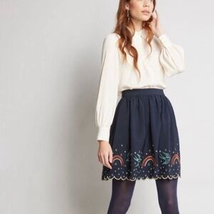 Embroidered Navy Skirt